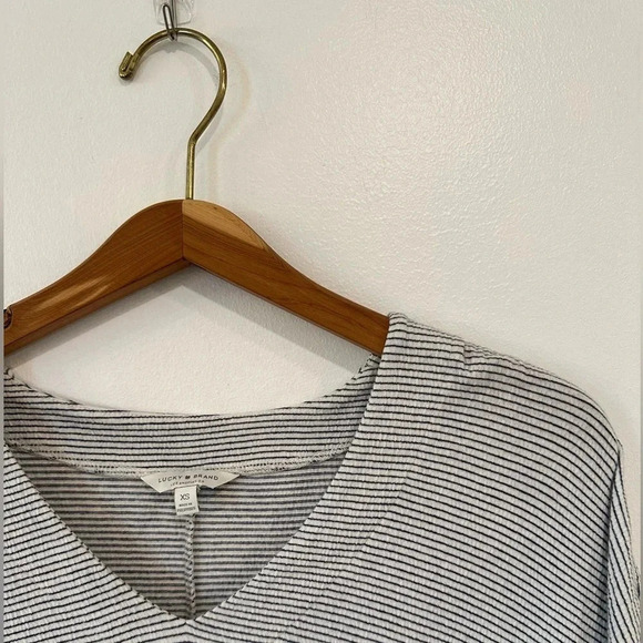 Lucky Brand Stripe Ruffle Bell Sleeve Knit Mini Shirt Dress Women’s X-Small - Picture 4 of 6